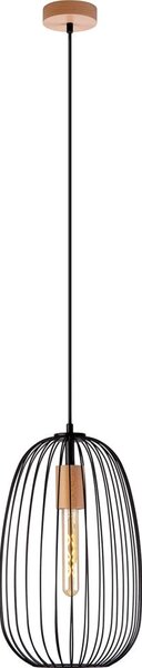 Závesný luster OVELLA na lanku 1xE27/15W/230V, priemer 25 cm, čierna/borovica