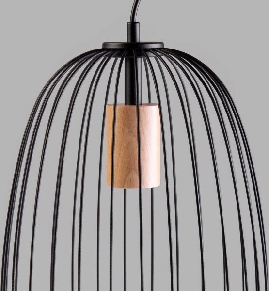 Závesný luster OVELLA na lanku 1xE27/15W/230V, priemer 25 cm, čierna/borovica