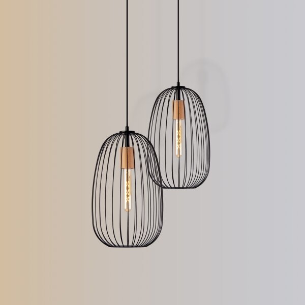 Závesný luster OVELLA na lanku 1xE27/15W/230V, priemer 25 cm, čierna/borovica