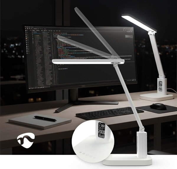 Nedis LTLRC10WT - LED stmievateľná nabíjateľná lampa s displejom 7,5W/1200 mAh 3000/4000/5700K biela