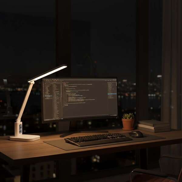 Nedis LTLRC10WT - LED stmievateľná nabíjateľná lampa s displejom 7,5W/1200 mAh 3000/4000/5700K biela
