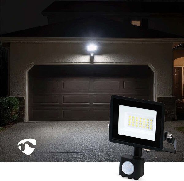Nedis LLFLP16BLK - LED reflektor s pohybovým a súmrakovým snímačom LED/20W/230V IP44