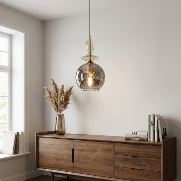 Luster na lanku VELLO 1xE27/15W/230V čierna/dymová béžová/čierna