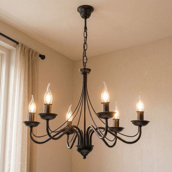 Luster na reťazi ANTON 6xE14/60W/230V čierny