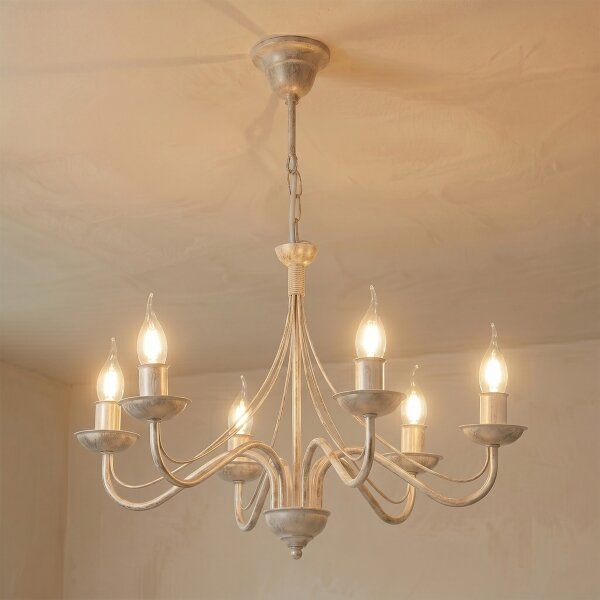 Luster na reťazi ANTON 6xE14/60W/230V biela patina
