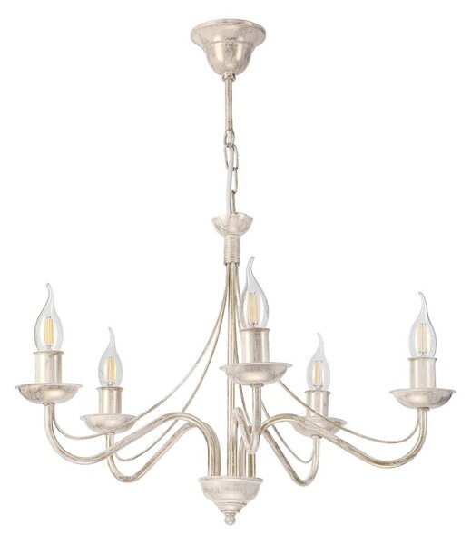 Luster na reťazi ANTON 5xE14/60W/230V biela patina