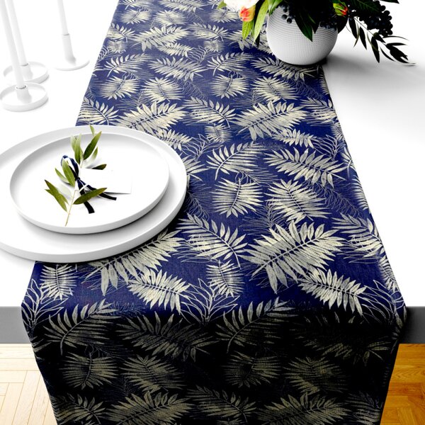 Ervi bavlnený behúň na stôl - vetvičky na modrom