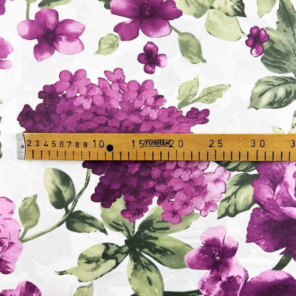 Ervi Bavlnená látka/plátno š.240cm - fialové hortenzie a pivonky č.26620-4, metráž