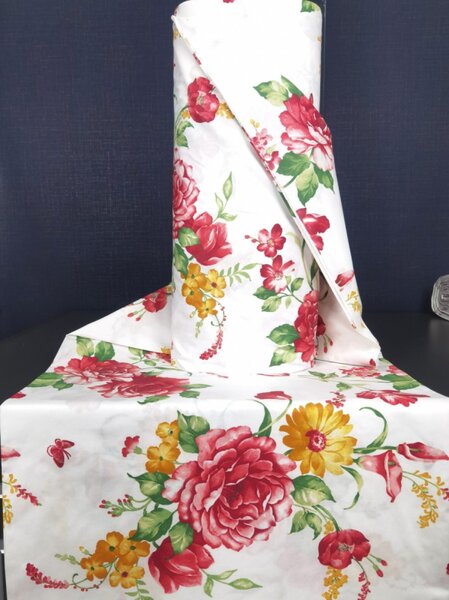 Ervi Bavlnená látka/plátno š.240cm - Červené a žlté kvety č.26560-5, metráž