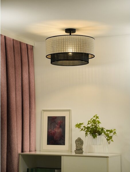 Duolla - Prisadený luster RATTAN YUTE 1xE27/15W/230V pr. 45 cm krémová/čierna