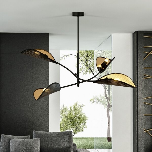 Luster na tyči LOTUS 4xE14/10W/230V čierna/zlatá
