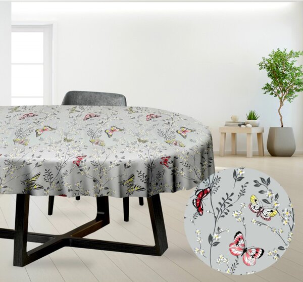 Ervi bavlnený obrus na stôl oválny - motýliky na šedom