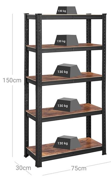 Policový regál DUSTY,5 políc, max 650kg, čierna/hnedá SongmicsHome