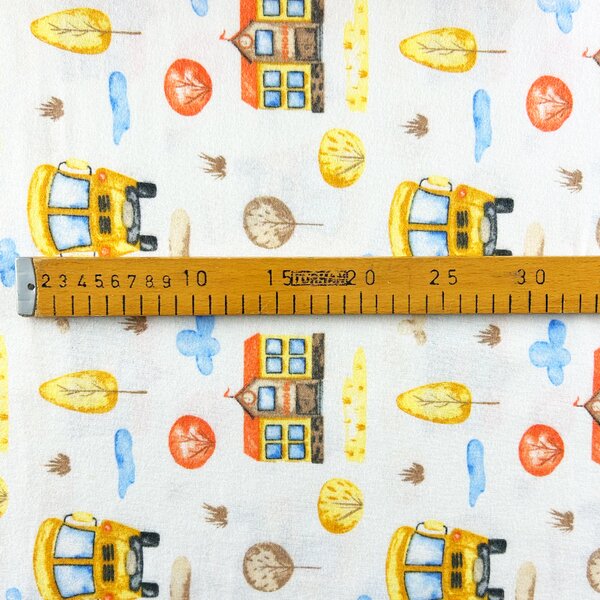 Ervi bavlna flanel š.150 cm Autobusy 25360-1 - šírka 150cm, metráž