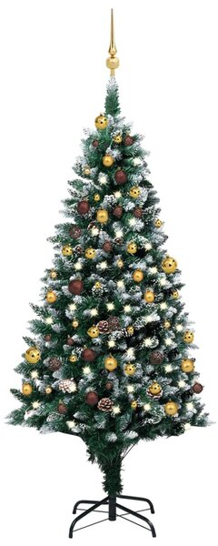 Osvetlený umelý vianočný stromček s guľami a šiškami 180 cm