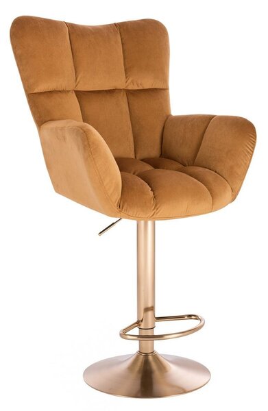 LuxuryForm DESIGN Barové kreslo AURORA VELUR na zlatom tanieri - medové