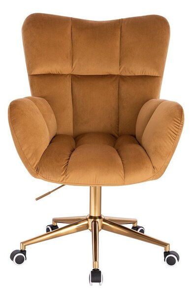 LuxuryForm DESIGN Kreslo AURORA VELUR na zlatej podstave s kolieskami - medové