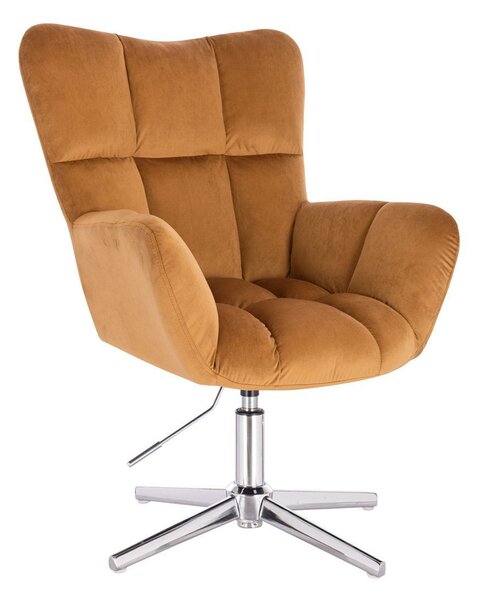 LuxuryForm DESIGN Kreslo AURORA VELUR na striebornom kríži - medové