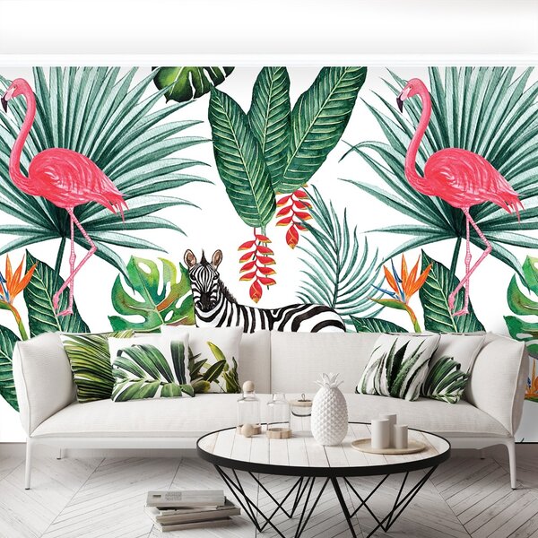 Fototapeta Vliesová Zebra a plameniak 104x70 cm