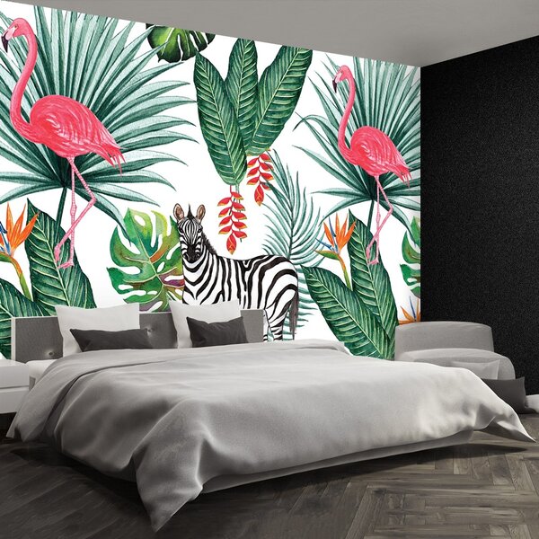 Fototapeta Vliesová Zebra a plameniak 104x70 cm