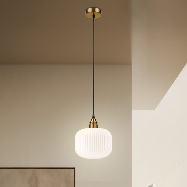 Luster na lanku HECTOR 1xE27/15W/230V biela/mosadz pr. 20 cm
