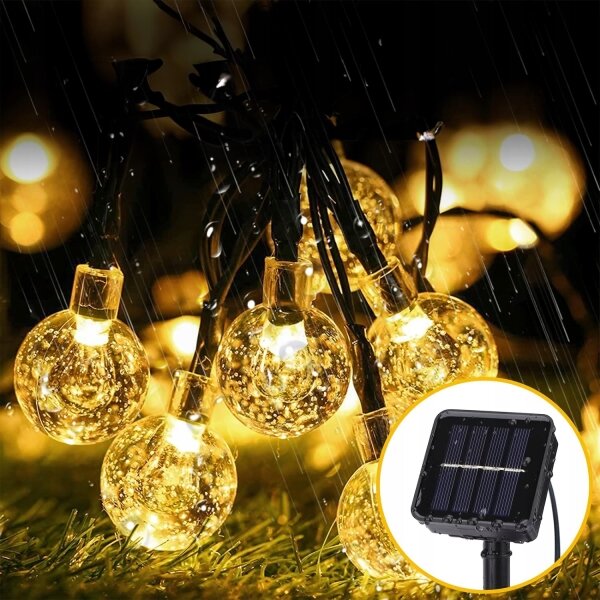 LED solárny dekoračný reťaz 30xLED/8 funkcií 500 mAh 6,5 m IP67 teplá biela