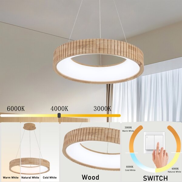 Brilagi - Závesné LED svietidlo na lane FALCON WOOD MODERN LED/30W/230V pr. 45 cm drevo