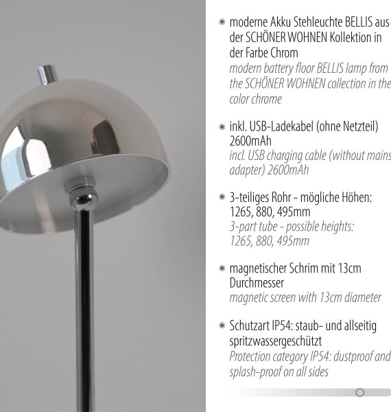 Schöner Wohnen 19245-17 - Stmievateľná LED stojacia lampa BELLIS LED/2,5W/5V IP54 chróm
