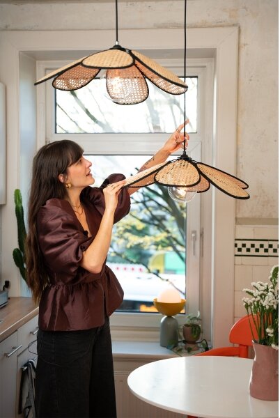Osram - Závesný luster na lane DECOR RATTAN 1xE27/15W/230V pr. 58 cm béžová/čierna