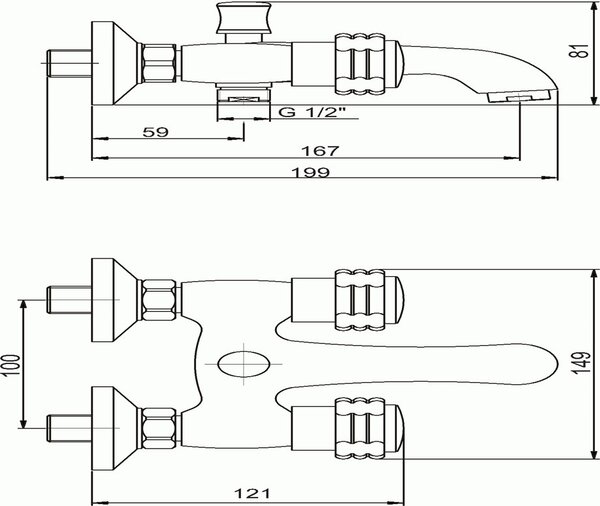 Novaservis Retro I, vaňová batéria bez príslušenstva 100 mm, chrómová, 99024/1,0