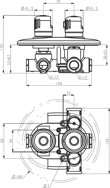 Novaservis Aquamat, vaňová batéria s termostatom pod omietku, na 2 výstupy, chróm 2650R,0