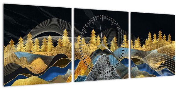Obraz - Zlaté hory (s hodinami) (90x30 cm)