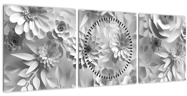 Obraz - Biele kvety (s hodinami) (90x30 cm)