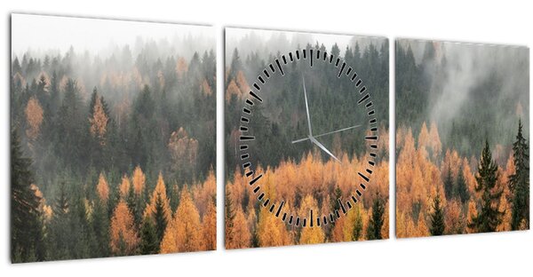 Obraz - Jesenný les (s hodinami) (90x30 cm)