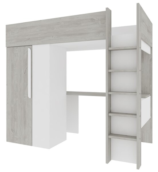 Poschodová posteľ so skriňou a stolom EMMET V pínia cascina/biela, 90x200 cm