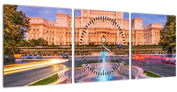Obraz - Bukurešť, Rumunsko (s hodinami) (90x30 cm)