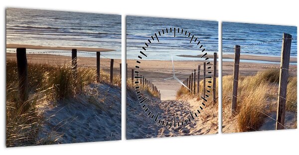 Obraz - Cesta k pláži Severného mora, Holandsko (s hodinami) (90x30 cm)