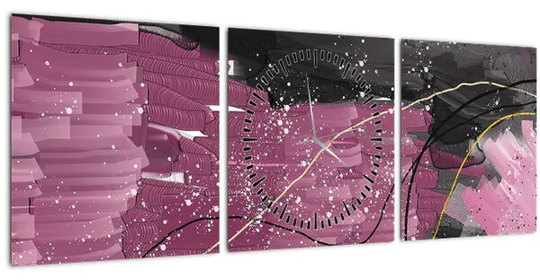 Obraz - Ružovo-čierna abstrakcia (s hodinami) (90x30 cm)