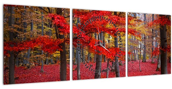 Obraz - Červený les (s hodinami) (90x30 cm)