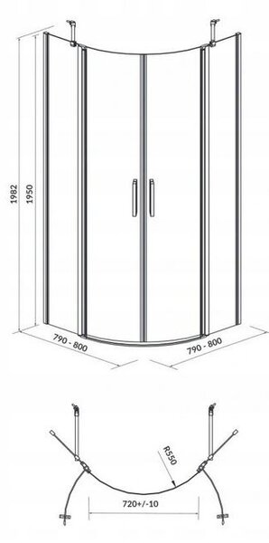 Cersanit Moduo - štvrťkruhový sprchovací kút 80x80x195, chrómový profil-číre sklo, S162-009