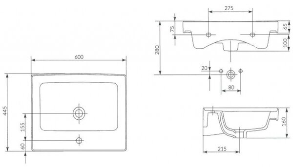 Cersanit Crea BOX skrinkové umývadlo 60cm, biela, K114-006