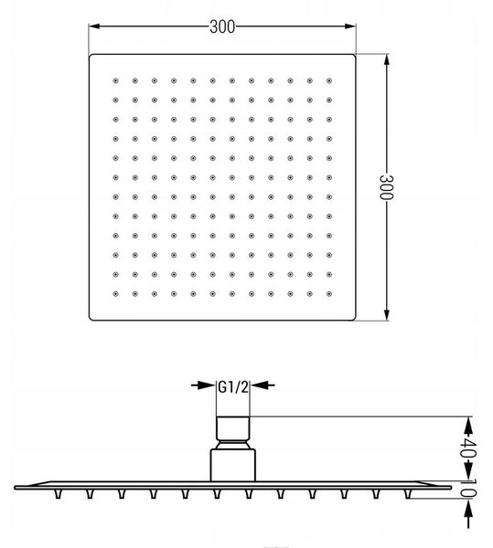 Mexen CUBE, podomietkové rameno 40cm + sprchová hlavica 30x30cm, čierna, 79112-70+79130-70