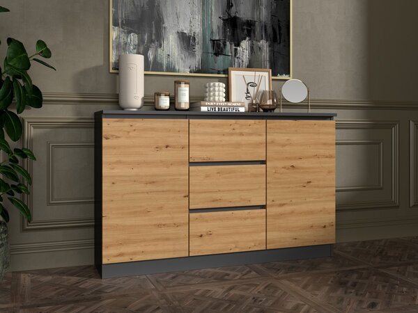 TP Living Komoda Saloe 2D3S 120 cm antracit/dub artisan