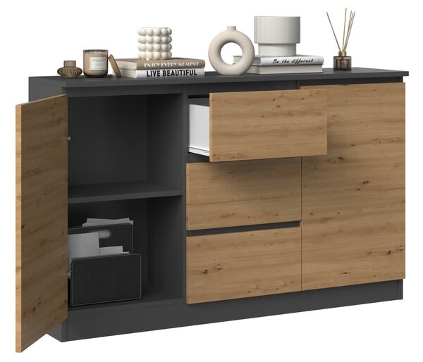TP Living Komoda Saloe 2D3S 120 cm antracit/dub artisan