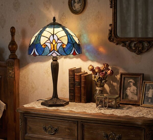 Modrá stolná Tiffany lampa Hilla - Ø 25*40 cm E14/max 1*40W - Clayre & Eef