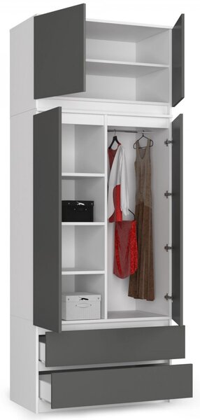 Ak furniture Nástavec na skriňu Star 90 cm biely/šedý grafit mat
