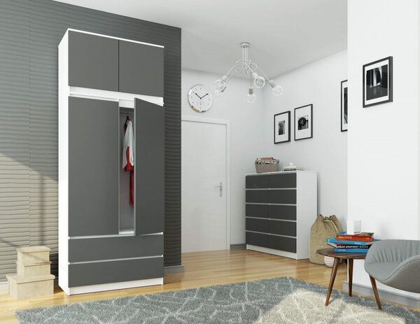 Ak furniture Nástavec na skriňu Star 90 cm biely/šedý grafit mat