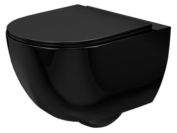 Rea Carlo mini - závesná WC misa 49x37 s pomaly-padajúcim sedátkom, čierna lesklá, REA-C8936