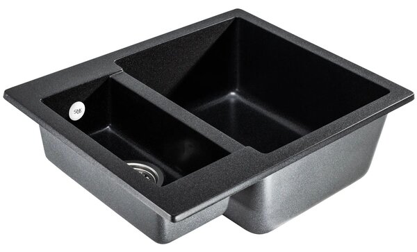 Sink Quality Ferrum, kuchynský granitový drez 605x495x210 mm + chrómový sifón, čierna škvrnitá-BROCADE, SKQ-FER.B.5KBO.X