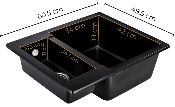 Sink Quality Ferrum, kuchynský granitový drez 605x495x210 mm + chrómový sifón, biela, SKQ-FER.W.5KBO.X